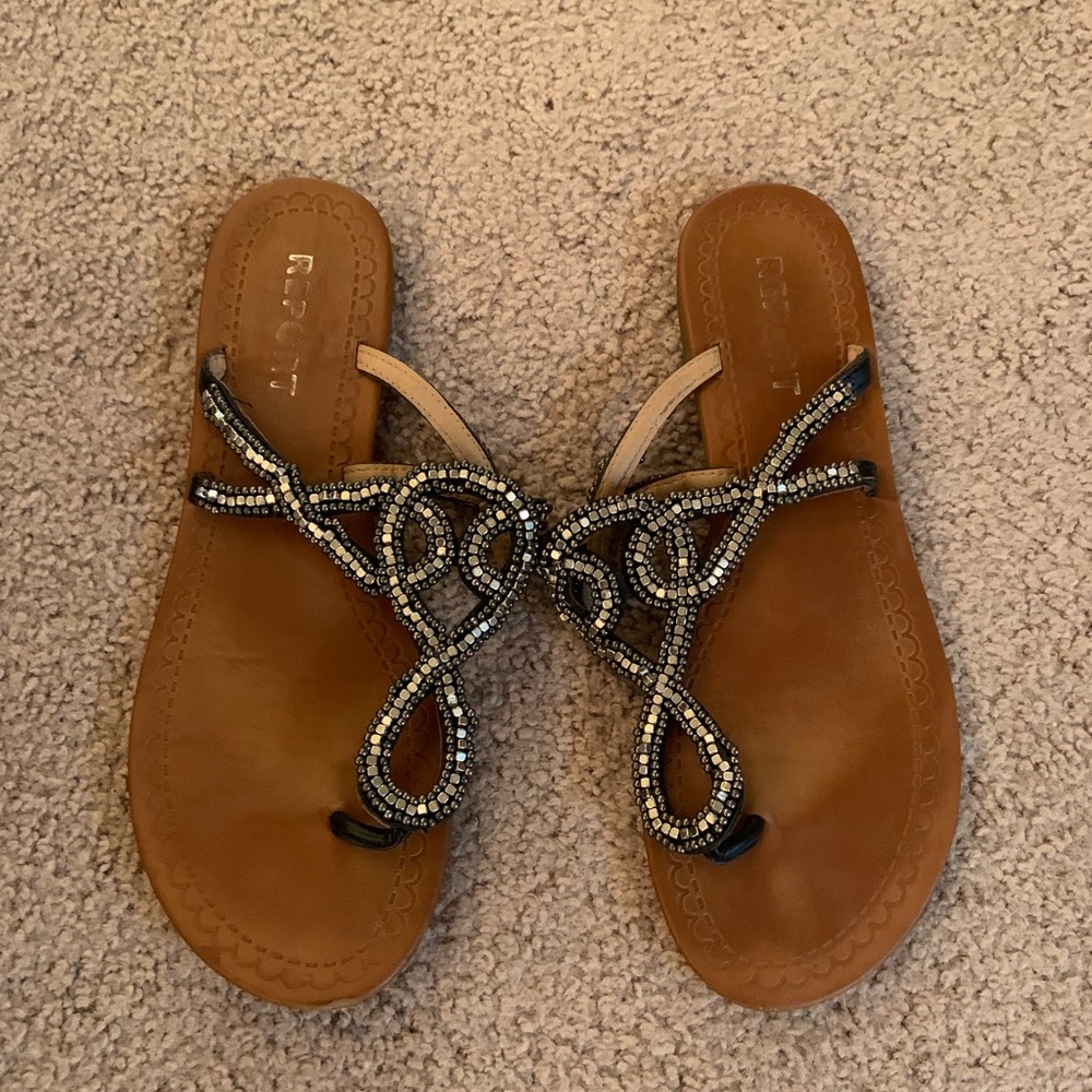 Sandals with gunmetal design